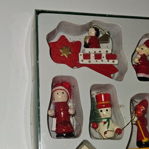 13 VTG Mervyn's Mini Wood Ornaments Christmas Tree Decor Lot Snowmen Santa Angel - Picture 2 of 14